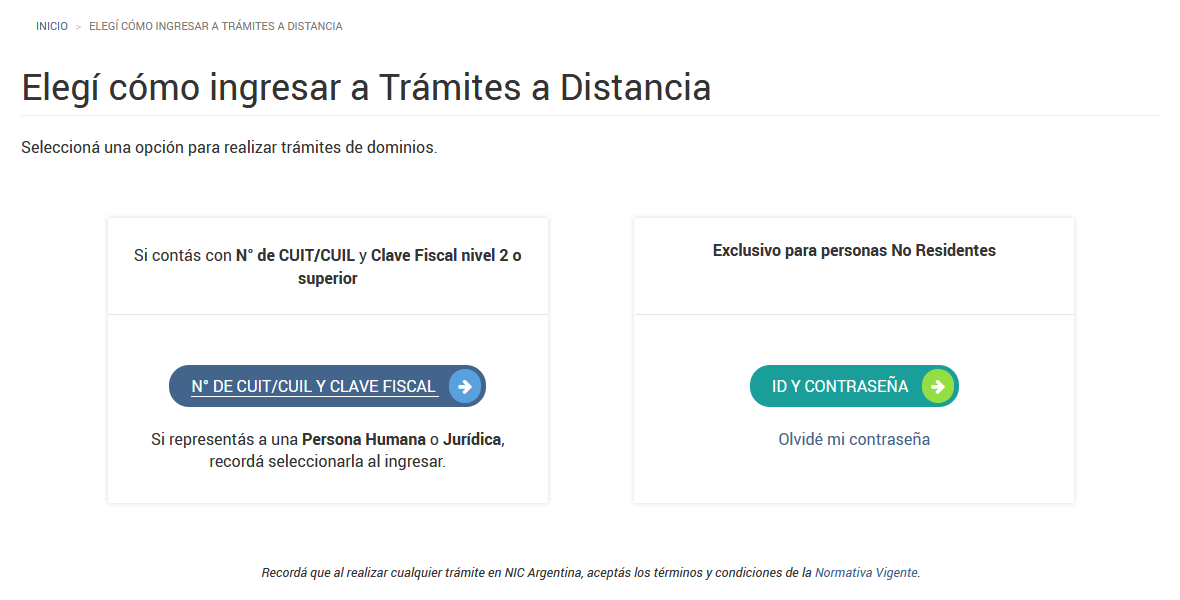 Opciones de ingreso a Trámites a Distancia