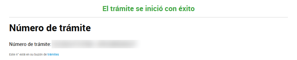 Trámite iniciado con éxito
