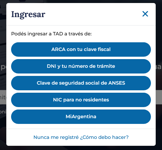 Opciones para ingresar a TAD